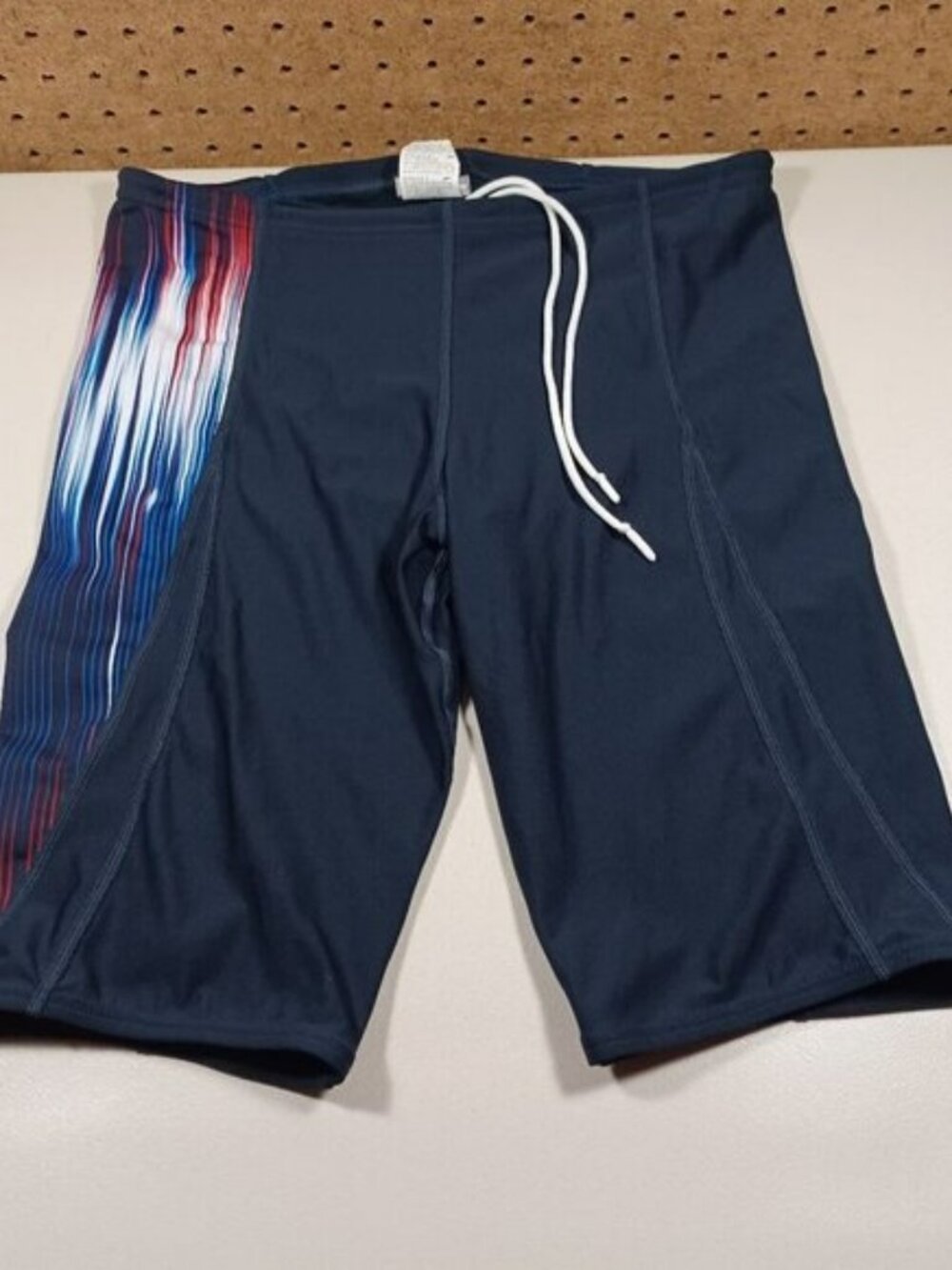 Speedo mens solid black an striped compression swim shorts 34